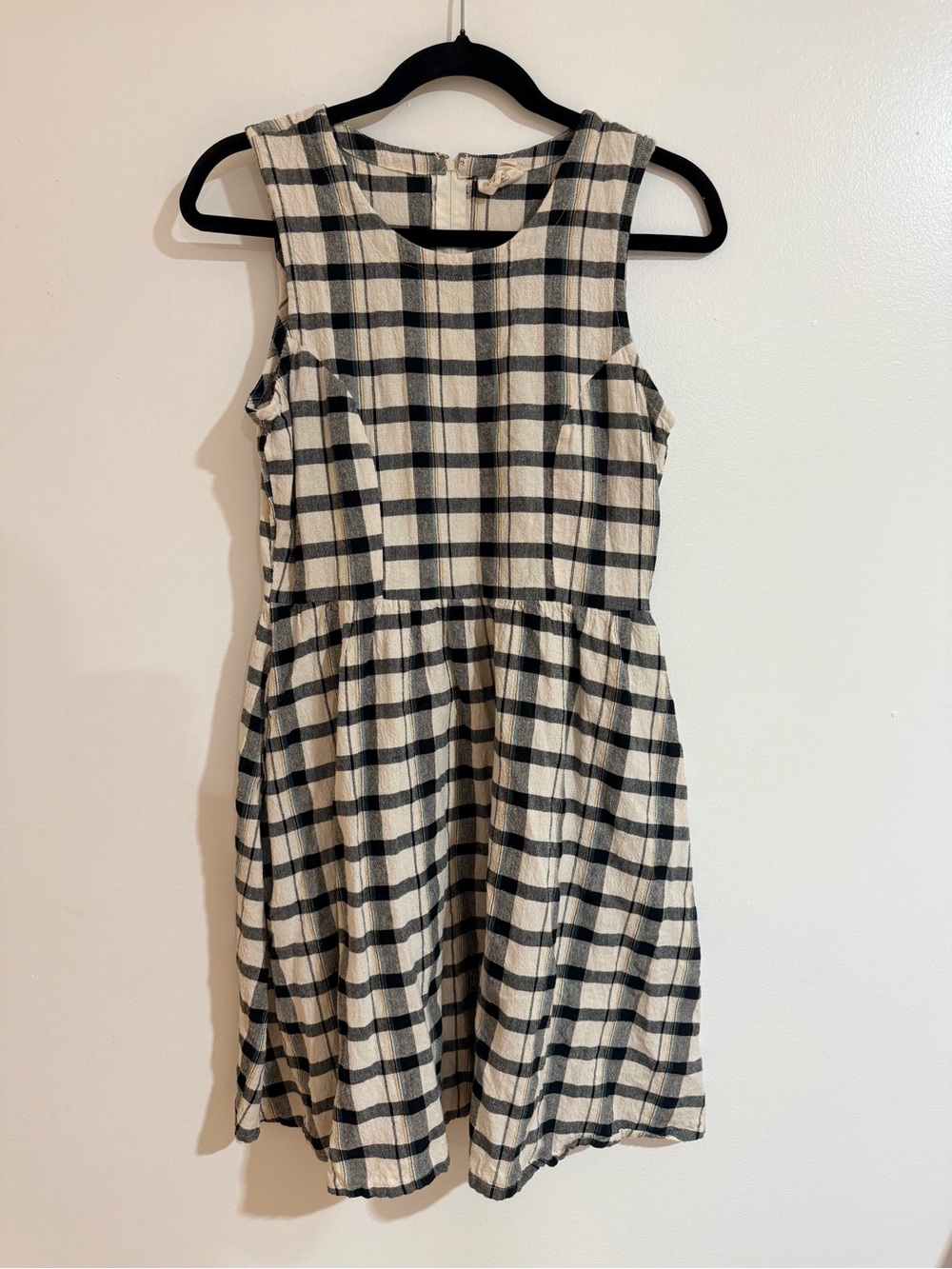 Mata Traders Black Cream Blue Yellow Plaid Sleeveless Pockets Fit Flare Dress S